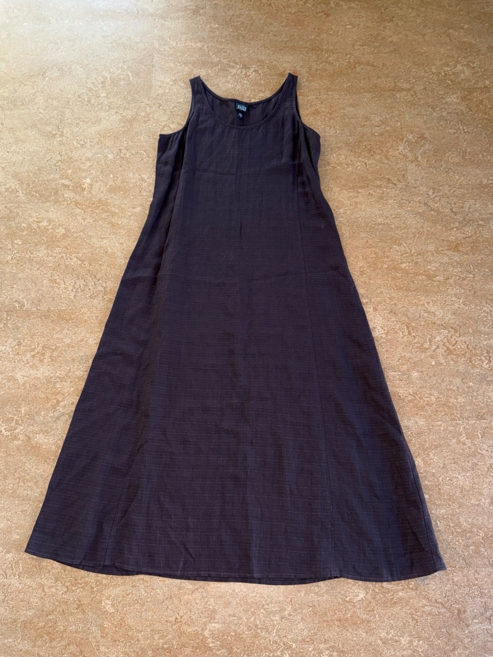Eileen Fisher Dark Brown Sleeveless Maxi Dress linen blend